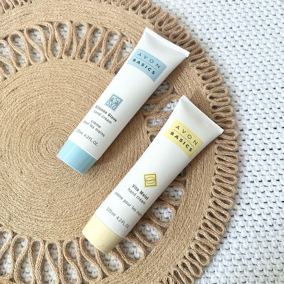 Avon Basics Blue Cap Silicone Lotion  Yellow Vita Moist Hand Cream Set 2 125 ml - Picture 1 of 6